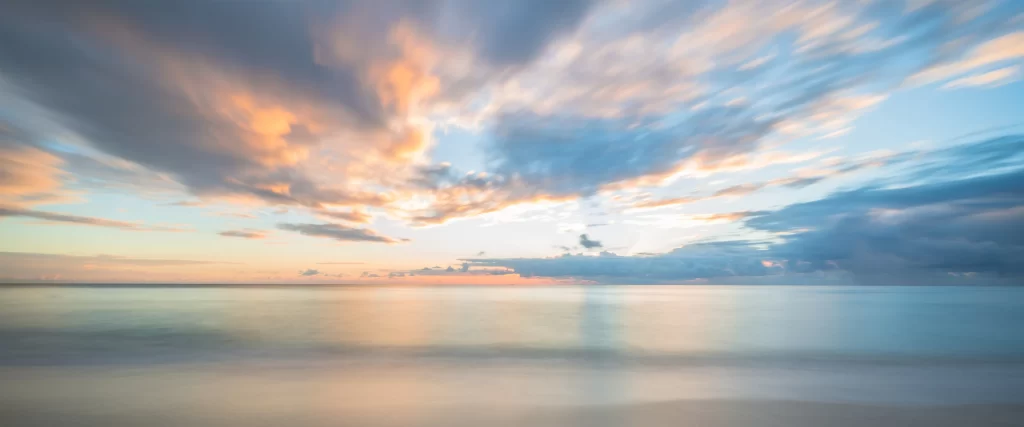 Sunset, clouds, ocean, calm, reflection, colors