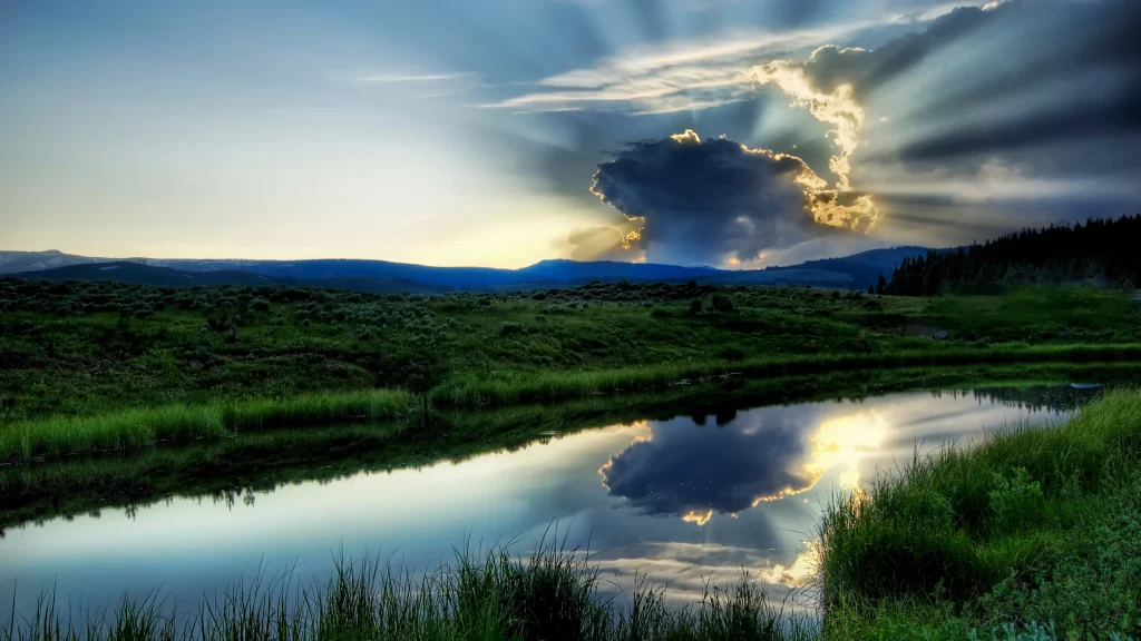 Sunset clouds reflection water landscape nature