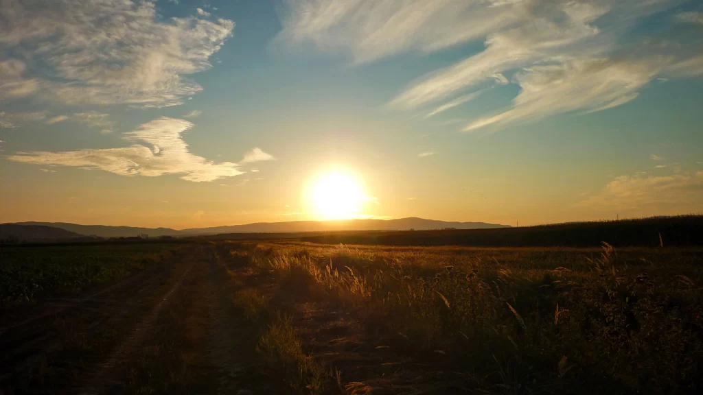 Sunset field clouds sky landscape tranquility