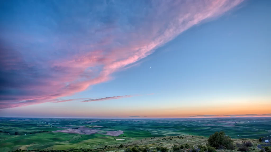 Sunset landscape clouds sky fields horizon