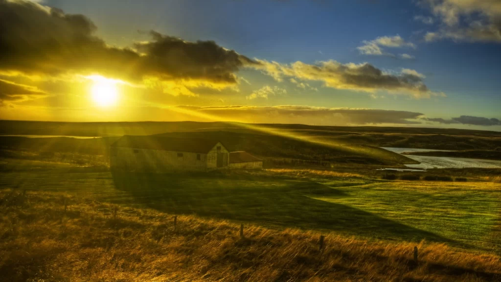 Sunset landscape field clouds tranquility nature