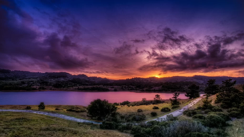 Sunset landscape lake clouds nature tranquility