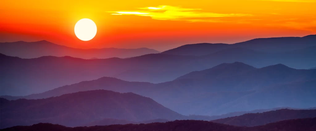 Sunset, mountain range, orange sky, tranquil, natural beauty.