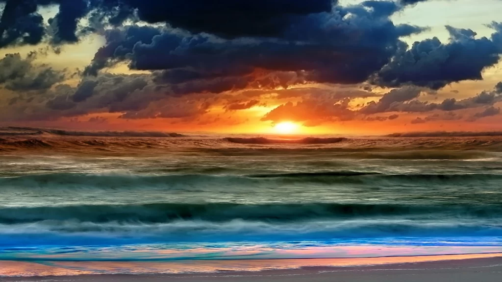 Sunset ocean waves clouds sky colors