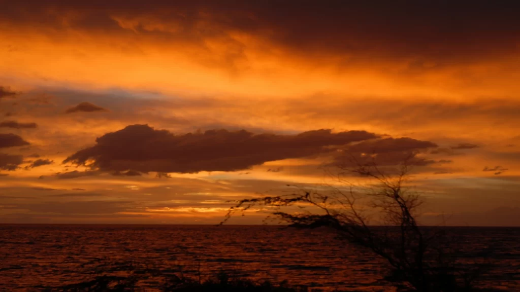 Sunset sky clouds ocean silhouette colors