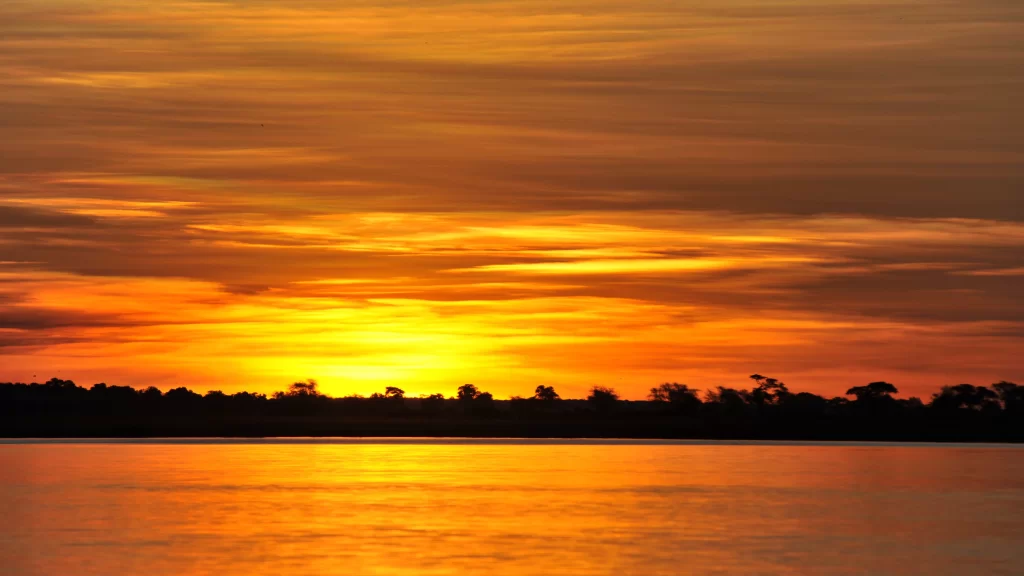 Sunset, sky, clouds, water, reflection, orange
