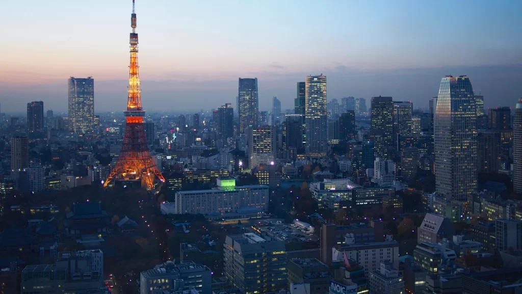 Tokyo Tower cityscape skyscrapers twilight urban lights skyline architecture