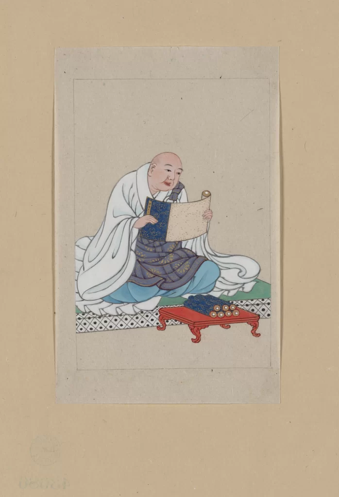 Traditional Attire Seated Reading Scrolls Cultural