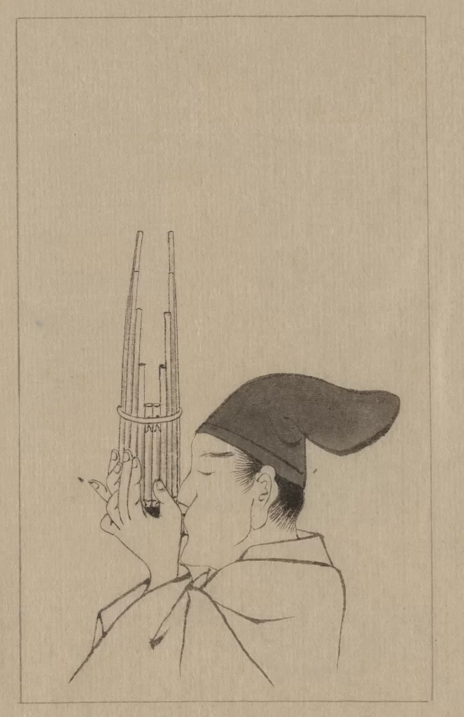 Traditional Japanese Art Ink Drawing Musician Bamboo Flute Cultural Heritage