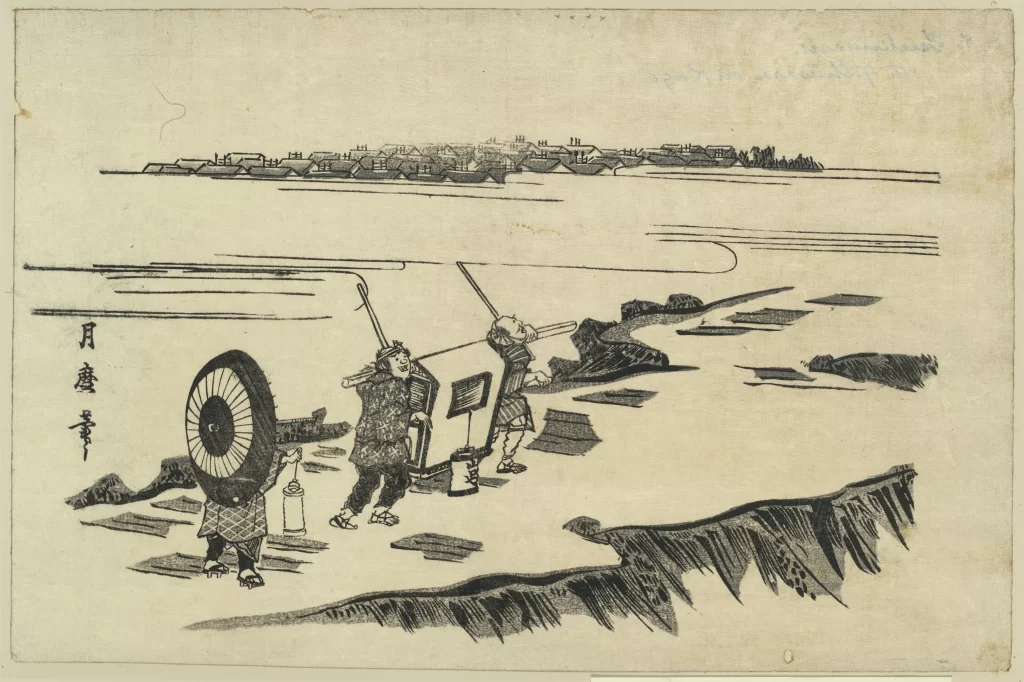 Traditional Japanese Art Landscape Figures River