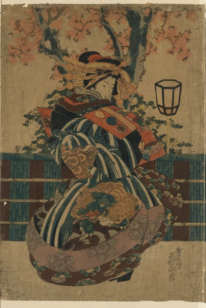 Traditional Japanese Art Ukiyo-e Samurai Cherry Blossoms Lantern Historical Attire