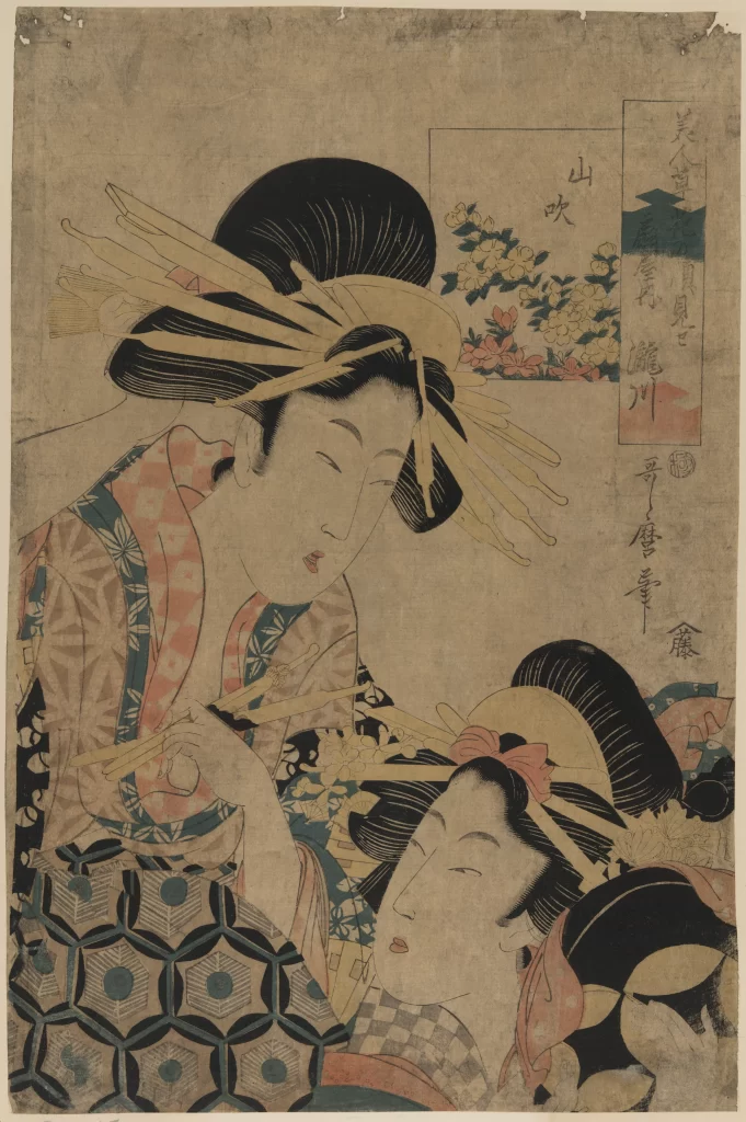 Traditional Japanese Art Ukiyo-e Women Kimono Floral Patterns Cultural Heritage