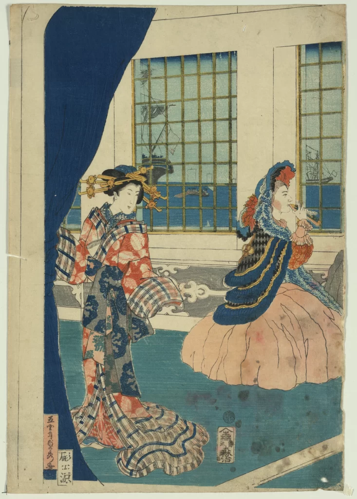 Traditional Japanese Attire Ukiyoe Art Women Historical Scene