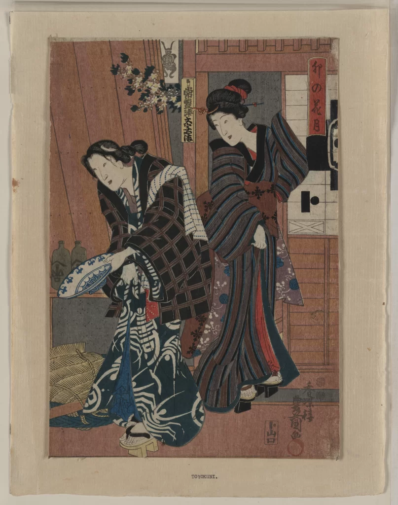 Traditional Japanese Attire Ukiyoe Art Women Interior Setting
