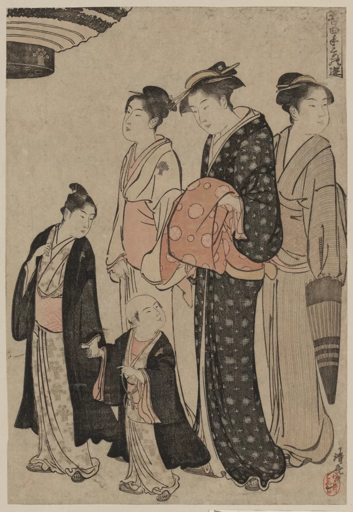 Traditional Japanese Clothing Edo Period Family Ukiyoe Art