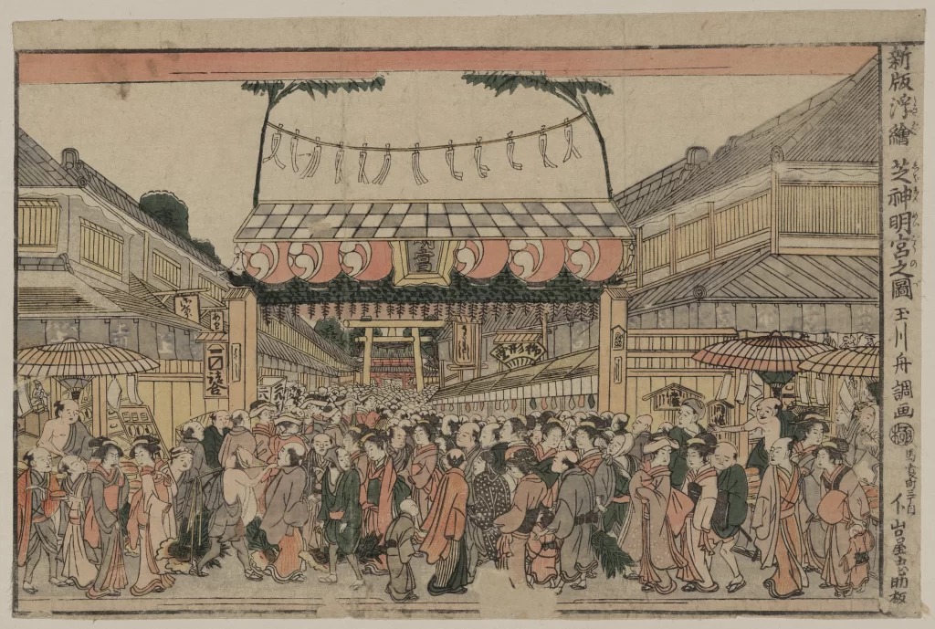 Traditional Japanese Festival Crowd Lanterns Architecture Culture