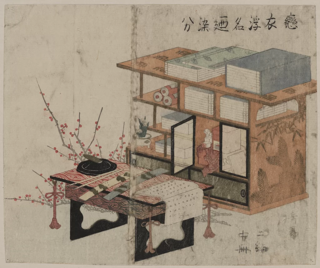Traditional Japanese Interior Wooden Furniture Textiles Inkstone Calligraphy