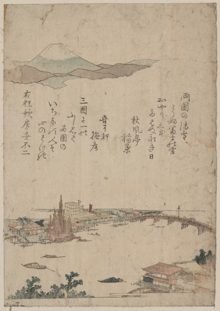 Traditional Japanese Landscape Mount Fuji River Boats