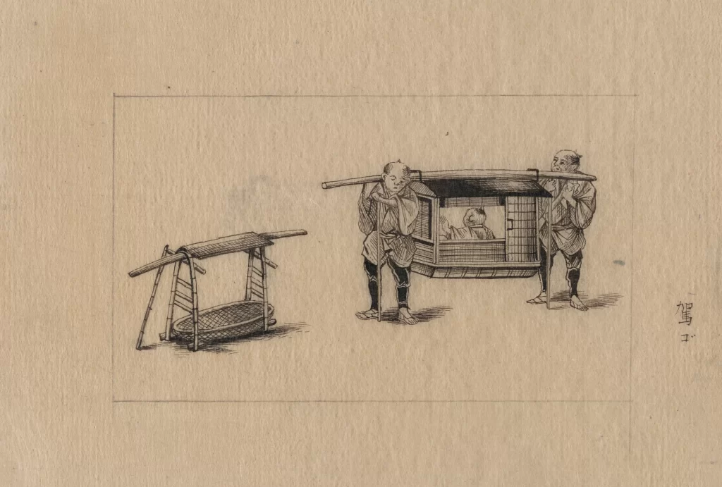 Traditional Japanese Woodblock Print Sedan Chair Culture