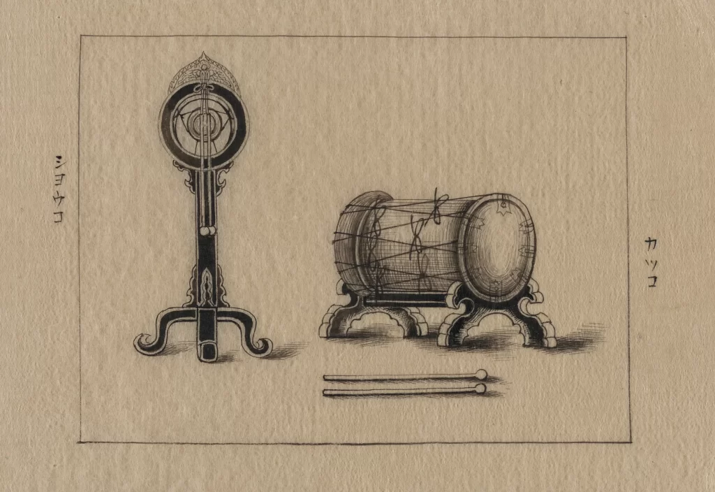 Traditional Musical Instruments Japanese Drum Gong Illustration