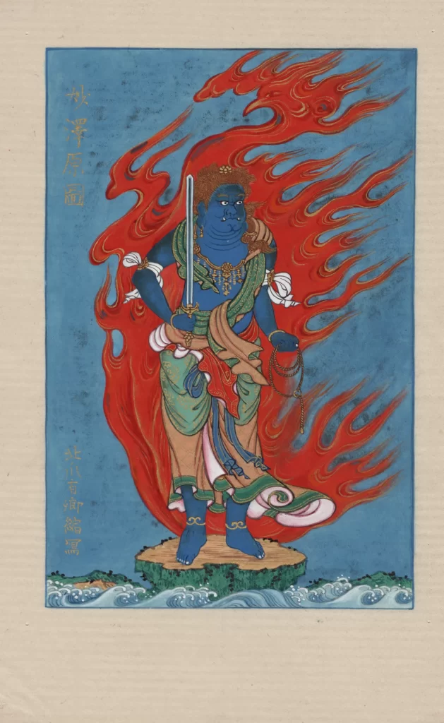 Traditional Painting Deity Flame Blue Ornate