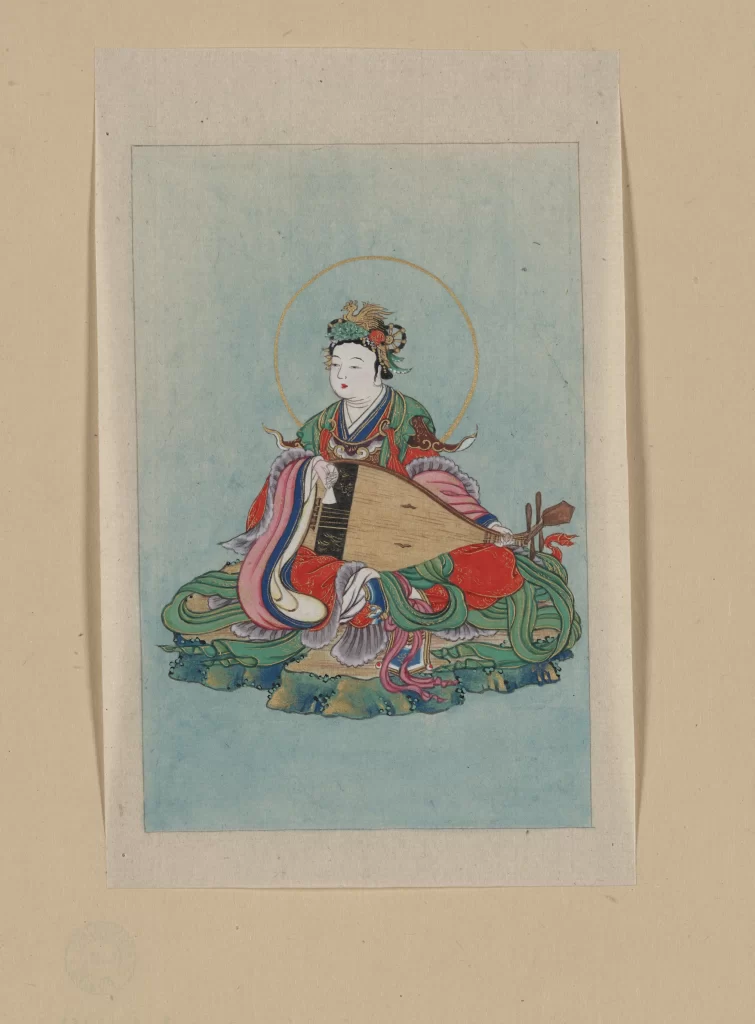 Traditional Painting Seated Musical Instrument Ornate Halo