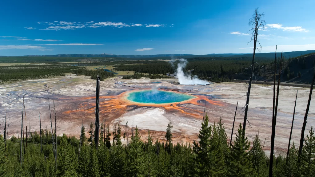 Yellowstone National Park geothermal steam colorful hot spring