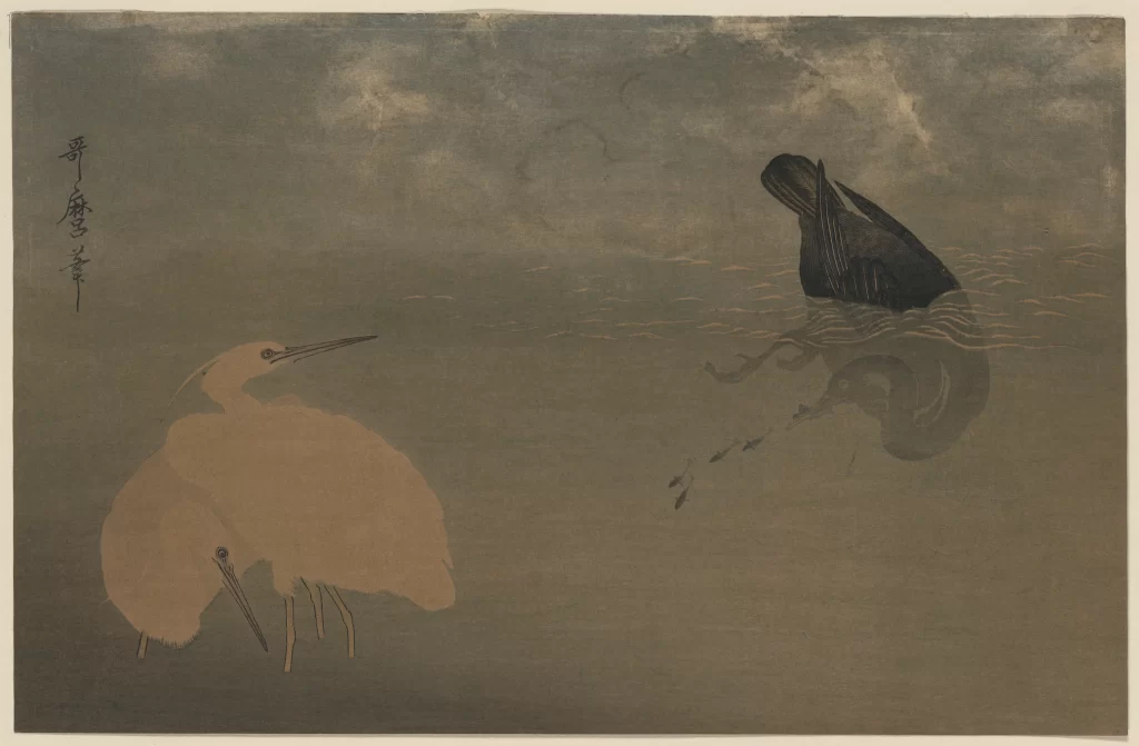 Birds Water Clouds Traditional Minimalist Monochrome