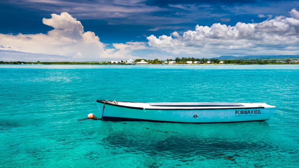 boat water sky clouds sea horizon