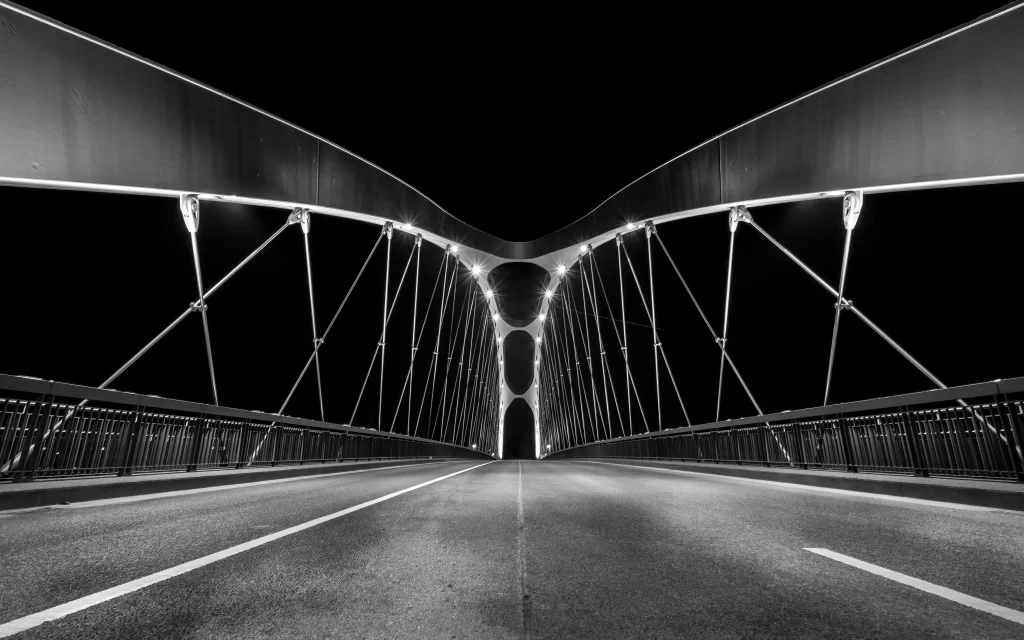 bridge night lights architecture modern symmetry