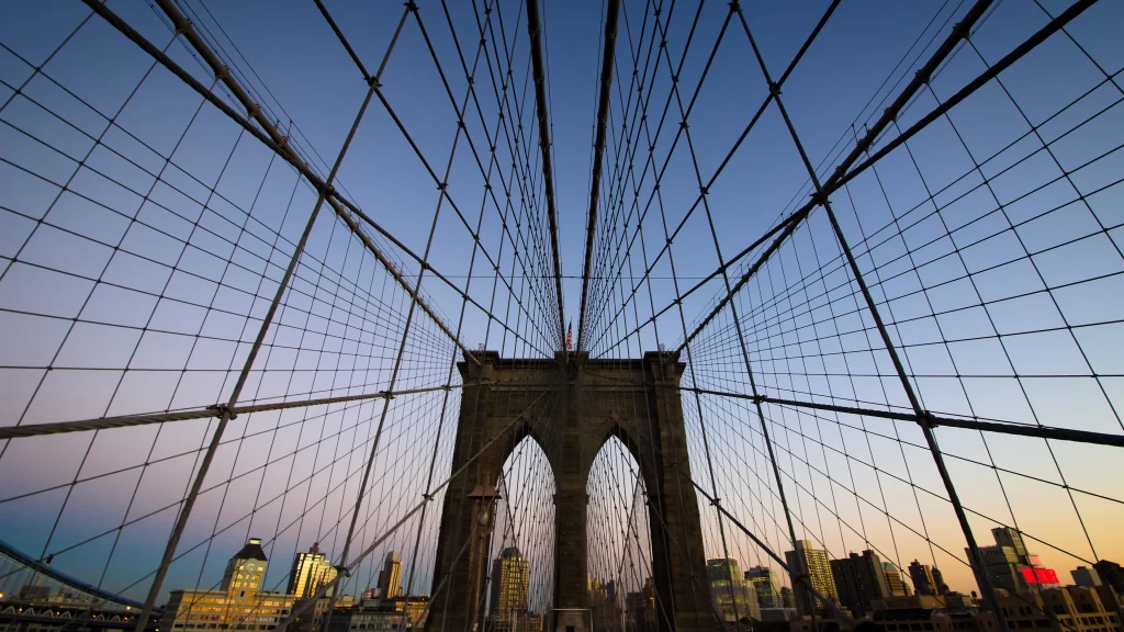 bridge skyline sunset cityscape architecture cables