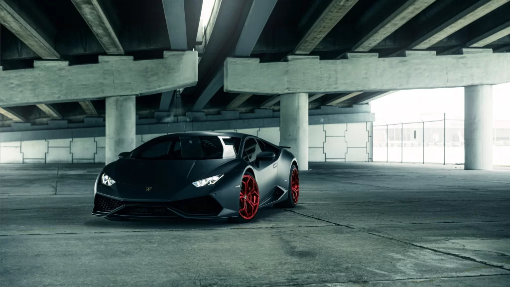 car luxury sports red wheels underpass