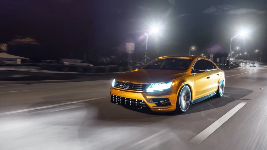 car night street lights motion yellow