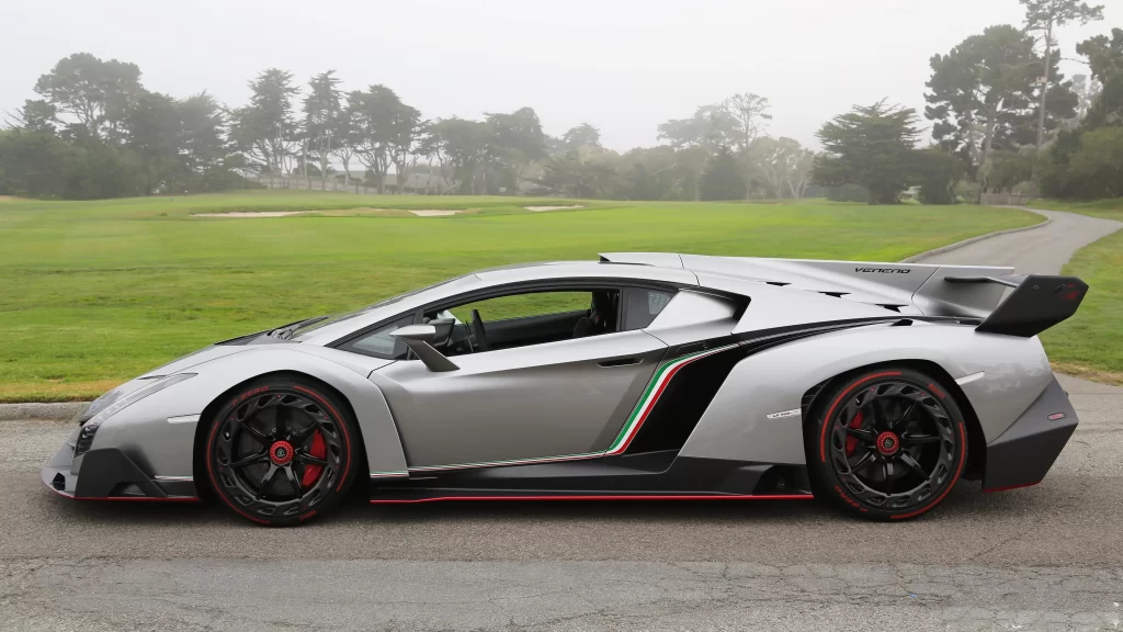 car sports car luxury road green trees foggy background