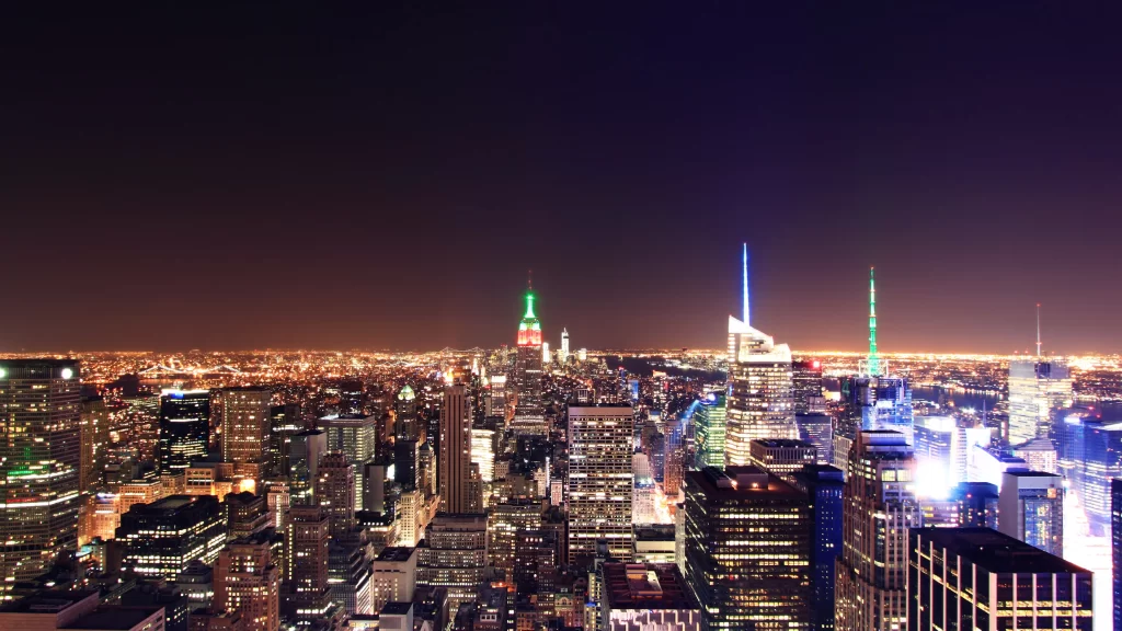 cityscape night lights buildings skyline urban