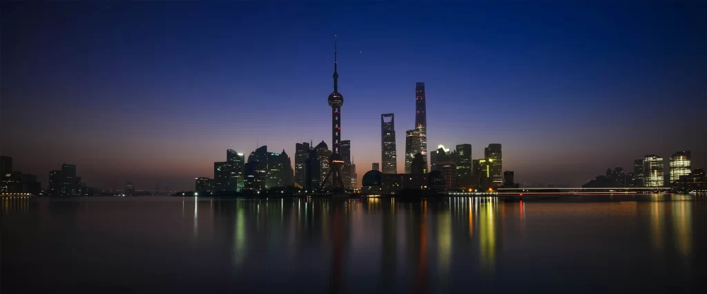 cityscape, skyline, night, lights, water, reflection