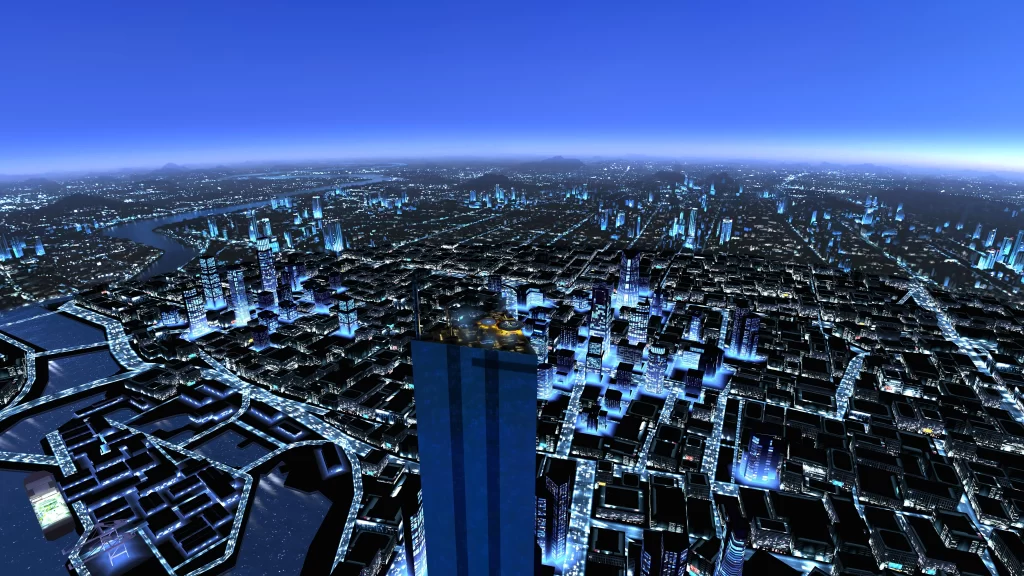 cityscape skyscrapers night lights urban architecture