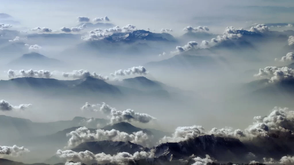 clouds mountains aerial view mist landscape serene