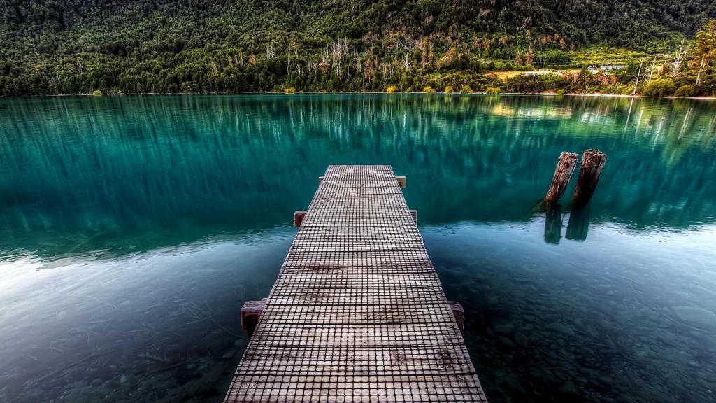 dock lake reflection trees water tranquility