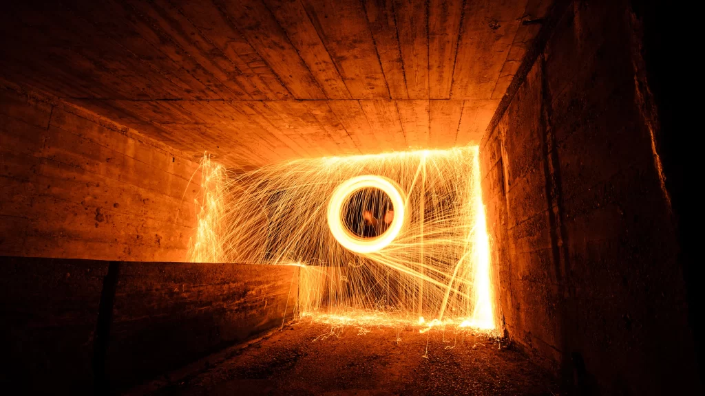 fire sparks light tunnel darkness motion