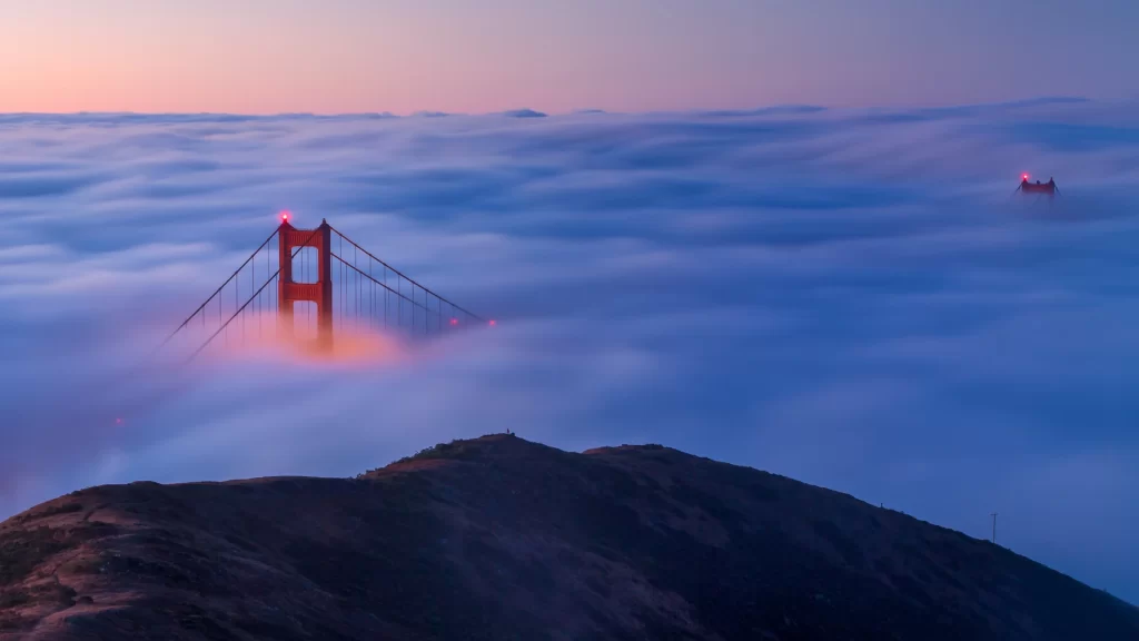 fog bridge clouds twilight landscape