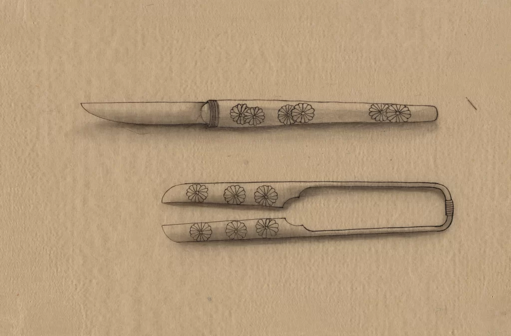 Knife Floral Design Vintage Sepia Tone Sketch Ornate