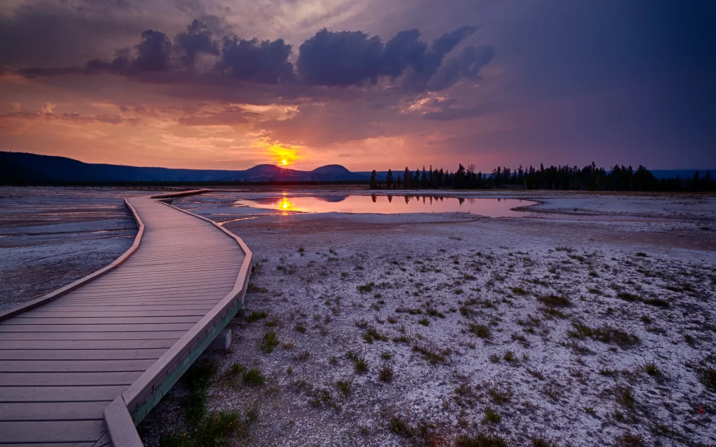 Sunset Clouds Pathway Lake Reflection Mountain