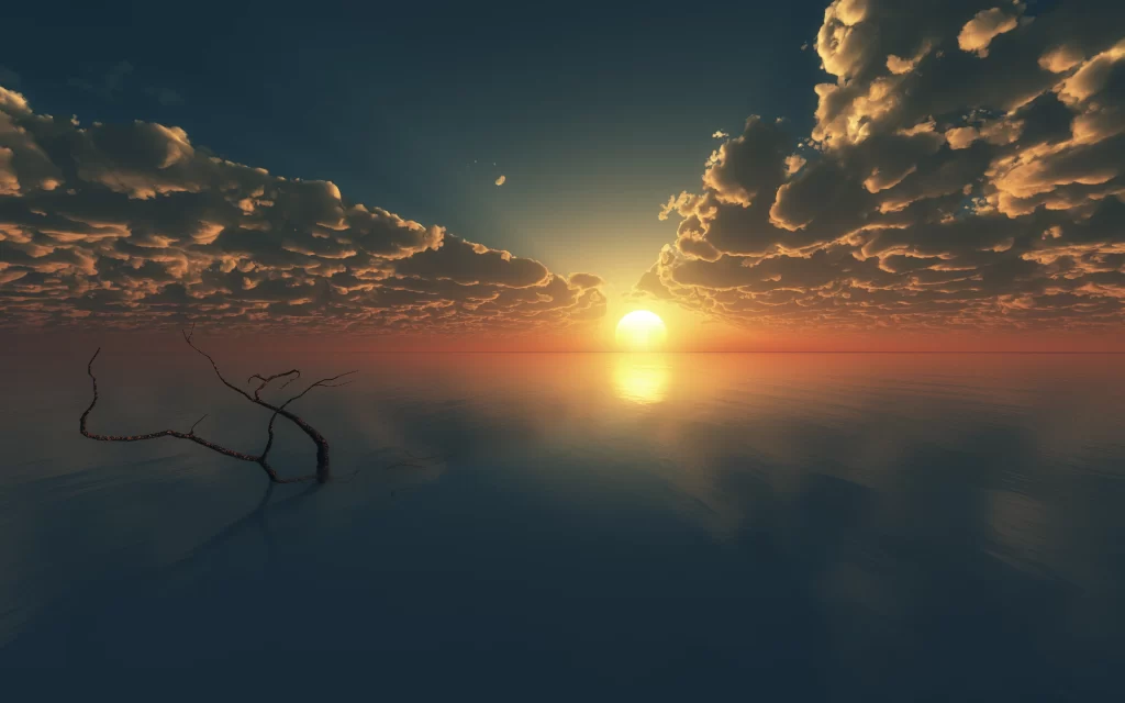 Sunset Clouds Ocean Reflection Horizon