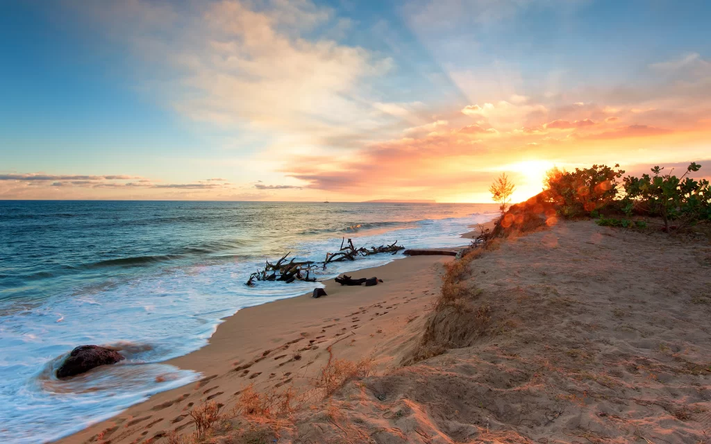 Sunset Orange Clouds Ocean Waves Sandy Beach Summer