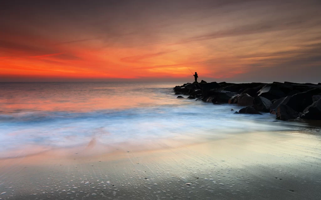 Sunset Orange Clouds Ocean Rocks Silhouette