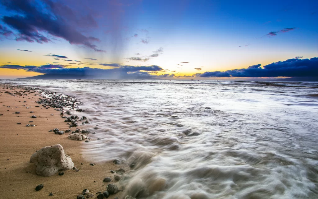 Sunset Clouds Ocean Waves Rocky Shoreline