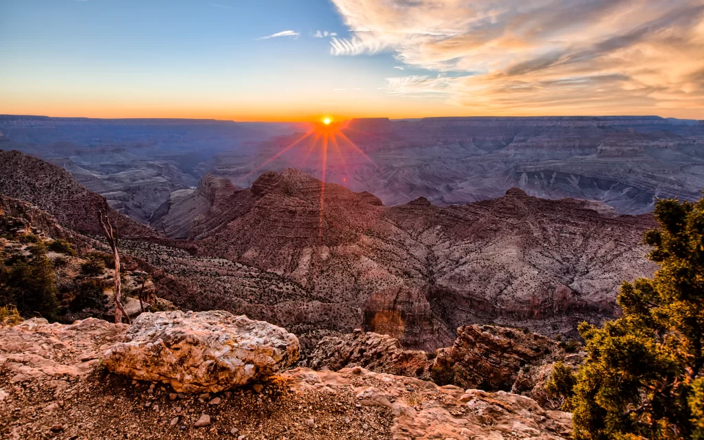 Sunset Canyon Landscape Rocky Terrain Scenic View