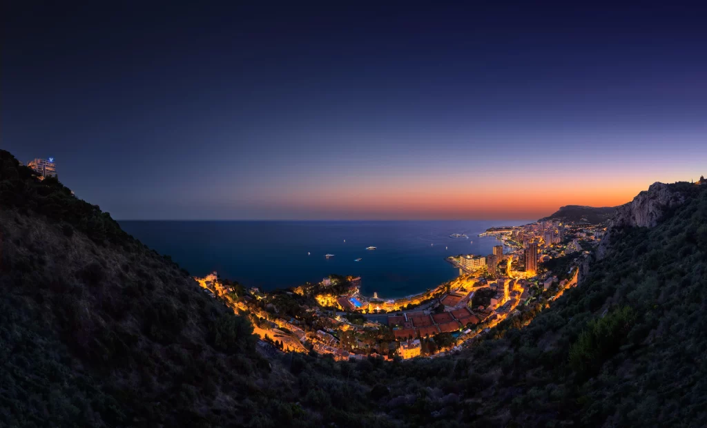 Twilight Cityscape Coastal View Ocean Lights