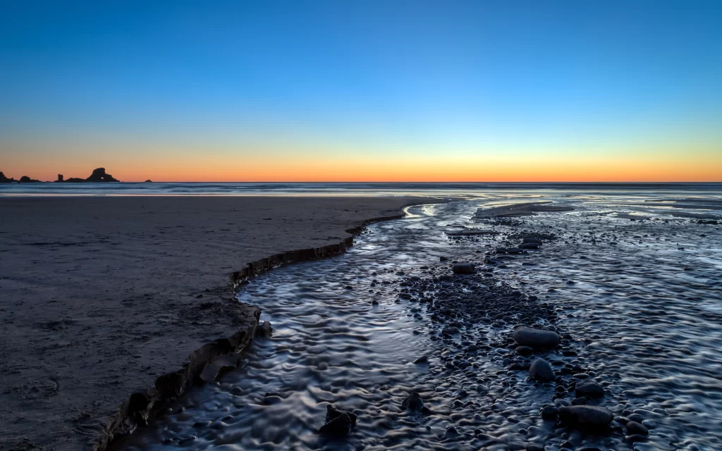 Sunset Ocean Waves Sandy Beach Rocks